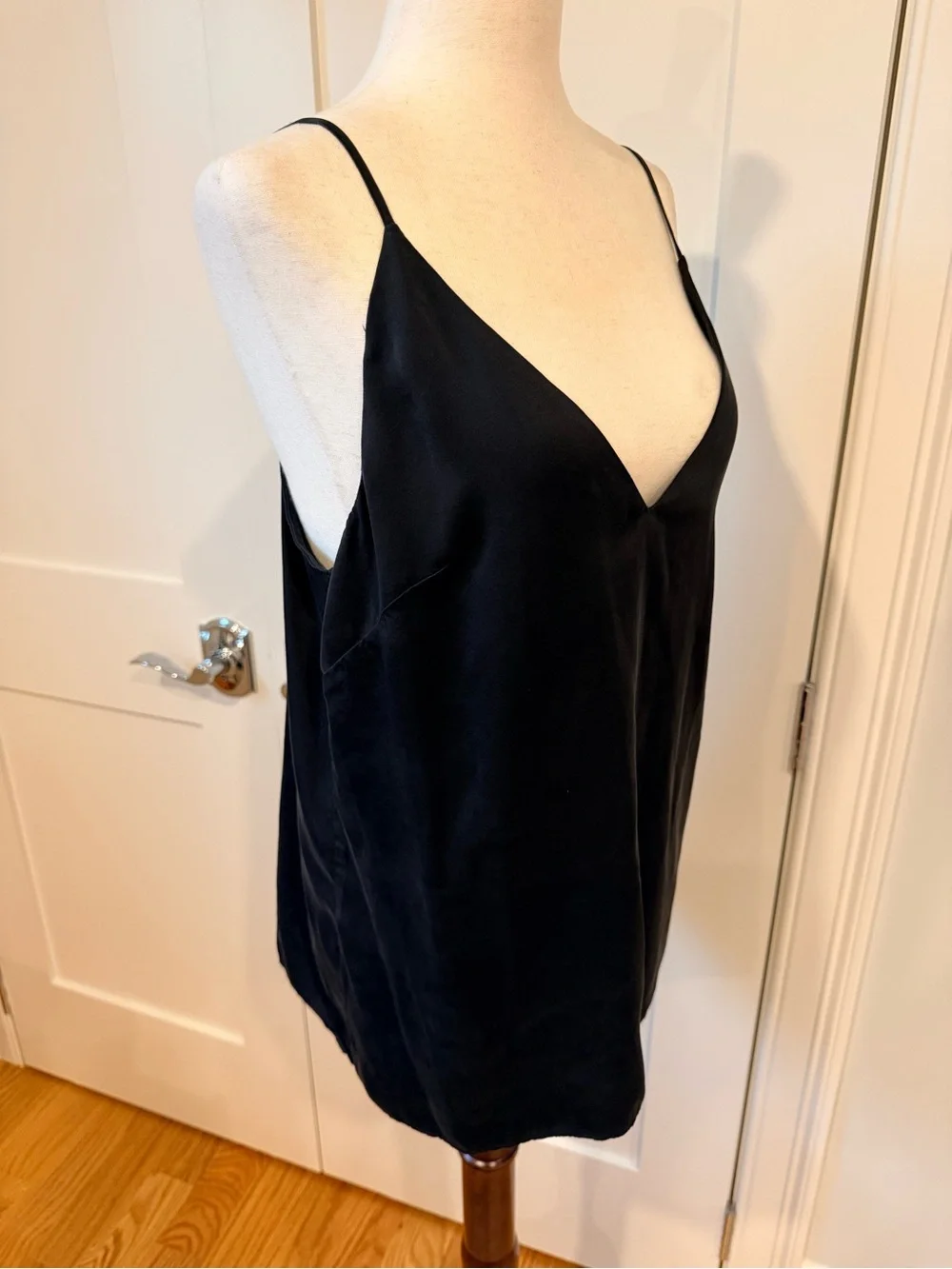 ANTONIO MELANI Black Silk V-Neck Spaghetti Strap Cami